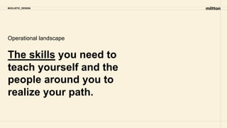 #HOLISTIC_DESIGN
The skills you need to
teach yourself and the
people around you to
realize your path.
Operational landscape
 