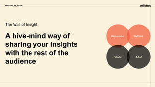 A hive-mind way of
sharing your insights
with the rest of the
audience
#BEFORE_WE_BEGIN
The Wall of Insight
Remember Rethink
Study A-ha!
 
