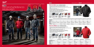 milwaukeetool.eu
#MILWAUKEETOOL
26 27
hr.hr.
hr.hr.
#MILWAUKEETOOL
2726
M12 HJ BL2 | M12™
VYHŘÍVANÁ BUNDA
ºº Optimalizovaná izolace minimalizuje hmotnost a současně maximalizuje uchování tepla
ºº Pět topných zón z uhlíkových vláken na rozvod tepla po těle a po kapsách
ºº Vyjímečně dlouhá doba provozu: až 8 hodin nepřetržitého topení na jedno nabití akumulátoru a štíhlejší
design
ºº Pět topných zón z uhlíkových vláken
ºº Jednoduchý dotykový regulátor intenzity ohřevu - vysoký, středný, nízky
ºº M12™
držák pro akumulátor – design pro jednoduchou obsluhu
ºº USB port pro nabíjení elektrických zařízení - nabíjí mobilní telefony/MP3 přehrávače
ºº Boční kapsy + kapsa na hrudi - pro uložení mobilního telefonu, iPOD-u, MP3 přehrávače
ºº Odolná vodě a větru, komfortní bariéra tvrdým pracovním podmínkám
ºº Držák pro akumulátor kompatibilní s M12™
REDLITHIUM-ION™
ºº Všechny modely lze 100% strojně prát a sušit
VYJÍMEČNĚ DLOUHÁ
DOBA PROVOZU: až
8 hodin nepřetržitého
topení na jedno nabití
akumulátoru
NABÍJEČKA USB: Nabíjí
přenosné elektronické
spotřebiče a měrka
paliva zobrazuje
zbývající dobu provozu
IZOLACE: Zlepšená
izolace minimalizuje
hmotnost a současně
maximalizuje tepelnou
izolaci
BEZPEČNÉ MYTÍ/
SUŠENÍ:Všechny
modely lze 100%
strojně mýt a sušit
ODOLNOST PROTI
VĚTRU/VODĚ: Vnitřní
bouřková klapka a
tepelné vnitřní obložení
pleteným rounem
3 STUPŇĚ
VYHŘÍVÁNÍ: vysoký,
středný, nízky pro
komfort
TOPNÉ ZÓNY:
pět topných zón z
uhlíkových vláken
M12 HJ RED2 | M12™
VYHŘÍVANÁ BUNDA
ºº Optimalizovaná izolace minimalizuje hmotnost a současně maximalizuje uchování tepla
ºº Pět topných zón z uhlíkových vláken na rozvod tepla po těle a po kapsách
ºº Vyjímečně dlouhá doba provozu: až 8 hodin nepřetržitého topení na jedno nabití akumulátoru a štíhlejší
design
ºº Jednoduchý dotykový regulátor intenzity ohřevu - vysoký, středný, nízky
ºº M12™
držák pro akumulátor – design pro jednoduchou obsluhu
ºº USB port pro nabíjení elektrických zařízení - nabíjí mobilní telefony / MP3 přehrávače
ºº Boční kapsy + kapsa na hrudi - pro uložení mobilního telefonu, iPOD-u, MP3 přehrávače
ºº Odolná vodě a větru, komfortní bariéra tvrdým pracovním podmínkám
ºº Držák pro akumulátor kompatibilní s M12™
REDLITHIUM-ION™
ºº Možno prát v pračce a sušit v sušičce
VYJÍMEČNĚ DLOUHÁ
DOBA PROVOZU: až
8 hodin nepřetržitého
topení na jedno nabití
akumulátoru
TOPNÉ ZÓNY:
pět topných zón z
uhlíkových vláken
3 STUPŇĚ
VYHŘÍVNÁNÍ:
Vysoký,středný,nízky
pro komfort
ODOLNOST PROTI
VĚTRU/VODĚ: Vnitřní
bouřková klapka a
tepelné vnitřní obložení
pleteným rounem
BEZPEČNÉ MYTÍ/
SUŠENÍ:Všechny
modely lze 100%
strojně mýt a sušit
IZOLACE: Zlepšená
izolace minimalizuje
hmotnost a současně
maximalizuje tepelnou
izolaci
NABÍJEČKA USB: Nabíjí
přenosné elektronické
spotřebiče a měrka
paliva zobrazuje
zbývající dobu provozu
M12 HJ RED2-0 (M) M12 HJ RED2-0 (L) M12 HJ RED2-0 (XL) M12 HJ RED2-201 (M) M12 HJ RED2-201 (L) M12 HJ RED2-201 (XL)
Kapacita aku (Ah) − − − 2.0 2.0 2.0
Počet dostupných akumulátorů 0 0 0 1 1 1
Nabíječka dodávano − − − 40 min 40 min 40 min
Velikost M L XL M L XL
Materiál 100% Polyester 100% Polyester 100% Polyester 100% Polyester 100% Polyester 100% Polyester
Hmotnost vč. aku (kg) − − − 1.3 1.3 1.4
Dodávaný v − − − − − −
Objednací číslo 4933443817 4933443820 4933443823 4933443833 4933443837 4933443841
M12 HJBL2-0 (S) M12 HJBL2-0 (M) M12 HJBL2-0 (L) M12 HJBL2-0 (XL) M12 HJBL2-0 (2XL) M12 HJBL2-201 (S) M12 HJBL2-201 (M) M12 HJBL2-201 (L) M12 HJBL2-201 (XL) M12 HJBL2-201 (2XL)
Kapacita aku (Ah) − − − − − 2.0 2.0 2.0 2.0 2.0
Počet dostupných
akumulátorů
0 0 0 0 0 1 1 1 1 1
Nabíječka dodávano − − − − − 40 min 40 min 40 min 40 min 40 min
Velikost S M L XL XXL S M L XL XXL
Materiál 100% Polyester 100% Polyester 100% Polyester 100% Polyester 100% Polyester 100% polyester 100% Polyester 100% Polyester 100% Polyester 100% Polyester
Hmotnost vč. aku (kg)− − − − − 1.3 1.3 1.4 1.4 1.5
Dodávaný v − − − − − − − − − −
Objednací číslo 4933451170 4933433779 4933433776 4933451171 4933451183 4933447908 4933447909 4933451184
CELOROČNÍ ŘEŠENÍ OD
MILWAUKEE®
WWW.MILWAUKEETOOL.CZ
 