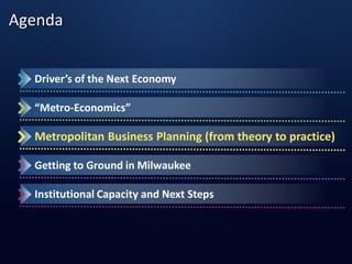 Driver’s of the Next Economy
Agenda
“Metro-Economics”
Metropolitan Business Planning (from theory to practice)
Getting to ...