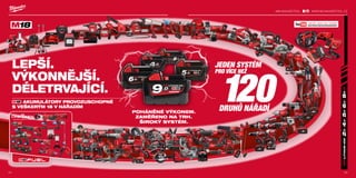 54 55
#MILWAUKEETOOL
LEPŠÍ.
VÝKONNĚJŠÍ.
DÉLETRVAJÍCÍ.
AKUMULÁTORY PROVOZUSCHOPNÉ
S VEŠKERÝM 18 V NÁŘADÍM
WWW.MILWAUKEETOOL.CZ
VICE JAK 50 VIDEÍ
WWW.YOUTUBE.COM/USER/MILWAUKEEEUROTV
JEDEN SYSTÉM
PRO VÍCE NEŽ
120DRUHŮ NÁŘADÍPOHÁNĚNÉ VÝKONEM.
ZAMĚŘENO NA TRH.
ŠIROKÝ SYSTÉM.
 
