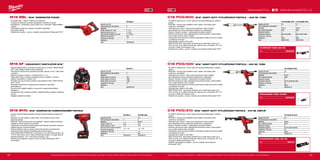 94 95
#MILWAUKEETOOL
M18 AF-0
Kapacita aku (Ah) −
Počet dostupných akumulátorů 0
Nabíječka −
Airflow speed 1 [m per h] 760
Airflow speed 2 [m per h] 1000
Airflow speed 3 [m per h] 1290
Hmotnost vč. aku (kg) 2.7
Dodávaný v −
Obj.č. 4933451022
M18 BHG-0 M18 BHG-502C
Kapacita aku (Ah) − 5.0
Počet dostupných akumulátorů 0 2
Nabíječka − 80 min
Teplotní rozsah (°C) 470 470
Průtok vzduchu (l / min) 170 170
Recommended ambient operating
temperature [degrees]
-18 - +52 -18 - +52
Hmotnost vč. aku (kg) − 1.4
Dodávaný v − kufr
Obj.č. 4933459771 4933459772
C18 PCG/400T-201B
Kapacita aku (Ah) 2.0
Počet dostupných akumulátorů 1
Nabíječka 40 min
Max. výtlačná síla (Nm) 4500
Nastavení rychlosti 6
Standardní vybavení 400 ml průhledný válec
Hmotnost vč. aku (kg) 2.3
Dodávaný v Taška
Obj.č. 4933441812
C18 PCG/600A-201B C18 PCG/600T-201B
Kapacita aku (Ah) 2.0 2.0
Počet dostupných akumulátorů 1 1
Nabíječka 40 min 40 min
Max. výtlačná síla (Nm) 4500 4500
Nastavení rychlosti 6 6
Standardní vybavení 600 ml alu válec 600 ml průhl. válec
Hmotnost vč. aku (kg) 2.3 2.3
Dodávaný v Taška Taška
Obj.č. 4933441305 4933441808
C18 PCG/310C-201B
Kapacita aku (Ah) 2.0
Počet dostupných akumulátorů 1
Nabíječka 40 min
Max. výtlačná síla (Nm) 4500
Nastavení rychlosti 6
Standardní vybavení 310 ml držák kartridžu
Hmotnost vč. aku (kg) 2.3
Dodávaný v Taška
Obj.č. 4933441310
M18 BBL-0
Kapacita aku (Ah) −
Počet dostupných akumulátorů 0
Nabíječka −
Průtok vzduchu (m³ / min) 0 - 2.9
Rychlost vzduchu (km / h) 0 - 42.8
Počet otáček ventilátoru (ot./min) 0 - 18,700
Délka bez trysky [mm] 375
Hmotnost vč. aku (kg) 1.2
Dodávaný v −
Obj.č. 4933446216
M18 BBL | M18™
KOMPAKTNÍ FUKAR
ºº Kompaktní tělo - čistění v stísněných prostorech
ºº 3-stupňové nastavení rychlosti se spínačem variabilní rychlosti
ºº Příslušenství - prodloužení trysky (228,6 mm), univerzální inflátor/deflátor
adapter
ºº Odnímatelná tryska pro snadné a pohodlné uskladnění
ºº Uzamykací spínač
ºº Flexibilní aku systém - provoz s každým akumulátorem Milwaukee®
M18™
M18 AF | VZDUCHOVÝ VENTILÁTOR M18™
ºº Střídavý/stejnosměrný, umožňuje uživateli provoz na M18™
REDLITHIUM-
ION™
nebo střídavé napětí, kde je k dispozici
ºº Třírychlostní nastavení pro optimální proudění vzduchu až do 1 290 metrů
za hodinu
ºº Efektivní cirkulace vzduchu v místnosti 3,6 m × 4 m
ºº Nastavitelná hlava umožňuje uživateli používat ventilátor v různých
výškách a polohách v rozsahu 120°
ºº Tři hodiny provozu při třetí rychlosti s akumulátorem M18™
REDLITHIUM-
ION™
4,0 Ah
ºº Kompaktní konstrukce s integrovanou rukojetí pro maximální
přenositelnost
ºº Gumové nohy zajišťují stabilitu a na povrchu nezanechávají žádné
škrábance
ºº Upevňovací body umožňují uživateli v případě potřeby instalaci ventilátoru
na zeď
ºº Napájecí adaptér je přiložen
M18 BHG | M18™
KOMPAKTNÍ HORKOVZDUŠNÍ PISTOLE
ºº Vysoce výkonná tepelná spirála umožňuje nástroji dosáhnout teplotu až
470 °C
ºº Dosáhne provozní teplotu za šest vteřin, což uživateli umožní rychle
dokončit aplikaci
ºº REDLINK™
elektronika ochrany proti přepětí v nástroji, baterie poskytuje
nejlepší životnost systému ve své třídě
ºº Individuální monitorování článků baterie optimalizuje čas chodu nástroje a
zajišťuje dlouhou životnost baterie
ºº Odolný žebříkový hák pro správu pracovního prostoru a bezpečnost
ºº Integrované LED světlo pro osvětlení pracovního prostoru
ºº Akumulátor REDLITHIUM-ION™
umožňuje až 2,5× delší dobu provozu, až
o 20 % větší výkon a až 2× delší životnost akumulátoru a funguje lépe při
teplotách blízkých −20 °C než jiné technologie Li-Ion
ºº Flexibilní akumulátorový systém: provoz se všemi Milwaukee®
M18™
akumulátory
Vyobrazené příslušenství je pouze ilustrativní. Pro další technické specifikace včetně údajů o hlučnosti a vibracích navštivte naši webovou stránku: www.milwaukeetool.cz
WWW.MILWAUKEETOOL.CZ
C18 PCG/600 | M18™
HEAVY DUTY VYTLAČOVACÍ PISTOLE – 600 ML TUBA
ºº Až 4500 N výtlačné síly, o 40% vyšší než současná Milwaukee®
výtlačná
pistole
ºº REDLINK™
ochrana proti přetížení chráni nářadí i akumulátor před
extrémním namáháním
ºº Optimalizovaný výkon u všech druhů studených tmelů a lepidel
ºº Anti-odkapávací funkce zabraňuje nežádoucímu odkapávaní
ºº Škála 6-ti stupňů rychlosti – zabezpečuje konstantní průtok
ºº Robustní konstrukce pístu zabezpečuje konstantní průtok, znižuje zpětný
ráz a vytlačí všechen tmel z kartuše
ºº Individuální řízení jednotlivých článků optimalizuje odběr při provozu nářadí
a prodlužuje životnost
ºº Ukazatel stavu nabití a LED světlo
ºº REDLITHIUM-ION™
akumulátor poskytuje až 2x delší doba chodu, až o
20% více síly, až 2x delší životnost aku, lepší provoz i při teplotě -20 °C ve
srovnání s ostatní technologie Li-Ion
ºº Flexibilní aku systém - provoz s každým akumulátorem Milwaukee®
M18™
HLINÍKOVÁ TUBA 600 ML
Obj.č. 4932352845
C18 PCG/400 | M18™
HEAVY DUTY VYTLAČOVACÍ PISTOLE – 400 ML TUBA
ºº Až 4500 N výtlačné síly, o 40% vyšší než současná Milwaukee®
výtlačná
pistole
ºº REDLINK™
ochrana proti přetížení chráni nářadí i akumulátor před
extrémním namáháním
ºº Optimalizovaný výkon u všech druhů studených tmelů a lepidel
ºº Anti-odkapávací funkce zabraňuje nežádoucímu odkapávaní
ºº Škála 6-ti stupňů rychlosti – zabezpečuje konstantní průtok
ºº Robustní konstrukce pístu zabezpečuje konstantní průtok, znižuje zpětný
ráz a vytlačí všechen tmel z kartuše
ºº Individuální řízení jednotlivých článků optimalizuje odběr při provozu nářadí
a prodlužuje životnost
ºº Ukazatel stavu nabití a LED světlo
ºº REDLITHIUM-ION™
akumulátor poskytuje až 2x delší doba chodu, až o
20% více síly, až 2x delší životnost aku, lepší provoz i při teplotě -20 °C ve
srovnání s ostatní technologie Li-Ion
ºº Flexibilní aku systém - provoz s každým akumulátorem Milwaukee®
M18™
PRŮHLEDNÁ TUBA 400ML
Obj.č. 4932352842
C18 PCG/310 | M18™
HEAVY DUTY VYTLAČOVACÍ PISTOLE – 310 ML NÁPLŇ
ºº Až 4500 N výtlačné síly, o 40% vyšší než současná Milwaukee®
výtlačná
pistole
ºº REDLINK™
ochrana proti přetížení chráni nářadí i akumulátor před
extrémním namáháním
ºº Optimalizovaný výkon u všech druhů studených tmelů a lepidel
ºº Anti-odkapávací funkce zabraňuje nežádoucímu odkapávaní
ºº Škála 6-ti stupňů rychlosti – zabezpečuje konstantní průtok
ºº Robustní konstrukce pístu zabezpečuje konstantní průtok, znižuje zpětný
ráz a vytlačí všechen tmel z kartuše
ºº Individuální řízení jednotlivých článků optimalizuje odběr při provozu nářadí
a prodlužuje životnost
ºº Ukazatel stavu nabití a LED světlo
ºº REDLITHIUM-ION™
akumulátor poskytuje až 2x delší doba chodu, až o
20% více síly, až 2x delší životnost aku, lepší provoz i při teplotě -20 °C ve
srovnání s ostatní technologie Li-Ion
ºº Flexibilní akumulátorový systém - provoz s každým akumulátorem
Milwaukee®
M18™
STANDARDNÍ TUBA 310 ML
Obj.č. 48081076
Vyobrazené příslušenství je pouze ilustrativní. Pro další technické specifikace včetně údajů o hlučnosti a vibracích navštivte naši webovou stránku: www.milwaukeetool.cz
 