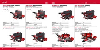 98 99
#MILWAUKEETOOL
M18 PP6B-502B
Kapacita aku (Ah) 5.0
Počet dostupných akumulátorů 2
Nabíječka 100 min
Dodávaný v Taška
Obj.č. 4933451038
M18 FPP6A-502B
Kapacita aku (Ah) 5.0
Počet dostupných akumulátorů 2
Nabíječka 59 min
Dodávaný v Taška
Obj.č. 4933451243
M18 BPP2D-402C
Kapacita aku (Ah) 4.0
Počet dostupných akumulátorů 2
Nabíječka 80 min
Dodávaný v kufr
Obj.č. 4933447126
M18 BPP2C-402C
Kapacita aku (Ah) 4.0
Počet dostupných akumulátorů 2
Nabíječka 80 min
Dodávaný v kufr
Obj.č. 4933443552
M18 BLPP2B-502C
Kapacita aku (Ah) 5.0
Počet dostupných akumulátorů 2
Nabíječka 100 min
Dodávaný v kufr
Obj.č. 4933448451
M18 BLPP2A-502C
Kapacita aku (Ah) 5.0
Počet dostupných akumulátorů 2
Nabíječka 100 min
Dodávaný v kufr
Obj.č. 4933448720
M18 FPP2B-502X
Kapacita aku (Ah) 5.0
Počet dostupných akumulátorů 2
Nabíječka 59 min
Dodávaný v Heavy Duty kufr
Obj.č. 4933451077
M18 FPP2A-502X
Kapacita aku (Ah) 5.0
Počet dostupných akumulátorů 2
Nabíječka 59 min
Dodávaný v Heavy Duty kufr
Obj.č. 4933451075
M18 FPP2B | M18 FUEL™
POWERPACKM18 FPP2A | M18 FUEL™
POWERPACK
ºº M18 FPD - M18 FUEL™
příklepová vrtačka
ºº M18 FID - M18 FUEL™ 1
/4˝ Hex rázový utahovák
ºº M18 FPD - M18 FUEL™
příklepová vrtačka
ºº M18 FIWF12 - M18 FUEL™ 1
/2˝ rázový utahovák s pojistným kroužkem
M18 BLPP2A | M18™
KOMPAKTNÍ BEZUHLÍKOVÝ POWERPACK M18 BLPP2B | M18™
KOMPAKTNÍ BEZUHLÍKOVÝ POWERPACK
ºº M18™
kompaktní bezuhlíková vrtačka/šroubovák
ºº M18™
kompaktní bezuhlíkový rázový utahovák
ºº M18 BLPD - M18™
kompaktní bezuhlíková příklepová vrtačka
ºº M18 BLID - M18™
kompaktní bezuhlíkový rázový utahovák
Vyobrazené příslušenství je pouze ilustrativní. Pro další technické specifikace včetně údajů o hlučnosti a vibracích navštivte naši webovou stránku: www.milwaukeetool.cz
WWW.MILWAUKEETOOL.CZ
M18 BPP2C | M18™
POWERPACK M18 BPP2D | M18™
POWERPACK
ºº M18 BPD - M18™
kompaktní příklepová vrtačka
ºº M18 BID - M18™
kompaktní rázový utahovák
ºº M18 BDD - M18™
kompaktní vrtačka/šroubovák
ºº M18 BID - M18™
kompaktní rázový utahovák
M18 PP6B | M18™
POWERPACKM18 FPP6A | M18 FUEL™
POWERPACK
ºº M18 BPD - M18™
kompaktní příklepová vrtačka
ºº M18 BIW12 - M18™
kompaktní 1/2˝ rázový utahovák
ºº HD18 AG-125 - M18™
Heavy Duty 125 mm úhlová bruska
ºº HD18 CS - M18™
Heavy Duty okružní pila pro řezání dřeva a umělé hmoty
ºº HD18 BSX - M18 Heavy Duty SAWZALL®
ºº M18 TLED - M18™
LED svítilna
ºº M18 FPD - M18 FUEL™
příklepová vrtačka
ºº M18 FID - M18 FUEL™ 1
/4˝ HEX rázový utahovák
ºº M18 CCS55 - M18 FUEL™
okružní pila
ºº M18 CSX - M18 FUEL™
SAWZALL®
ºº M18 CAG115XPD - M18 FUEL™
115 MM úhlová bruska
ºº M18 TLED - M18™
LED svítilna
Vyobrazené příslušenství je pouze ilustrativní. Pro další technické specifikace včetně údajů o hlučnosti a vibracích navštivte naši webovou stránku: www.milwaukeetool.cz
 