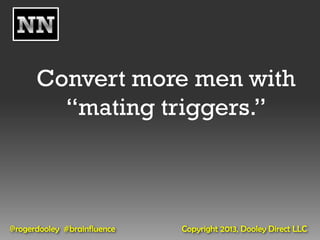 Convert more men with
        “mating triggers.”



@rogerdooley #brainfluence   Copyright 2013, Dooley Direct LLC
 