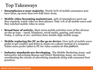 Top Takeaways<br />4<br />Smartphones a near-majority. Nearly 60% of mobile consumers now have them, up more than two-fold...