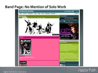Band Page: No Mention of Solo Work




Page 32 © 2009 Razorfish. All rights reserved.
 