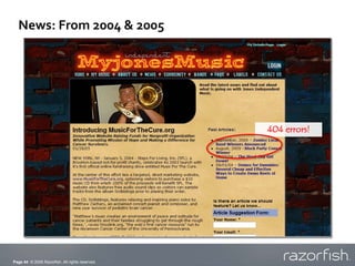 News: From 2004 & 2005




                                                 404 errors!




Page 44 © 2009 Razorfish. All ...
