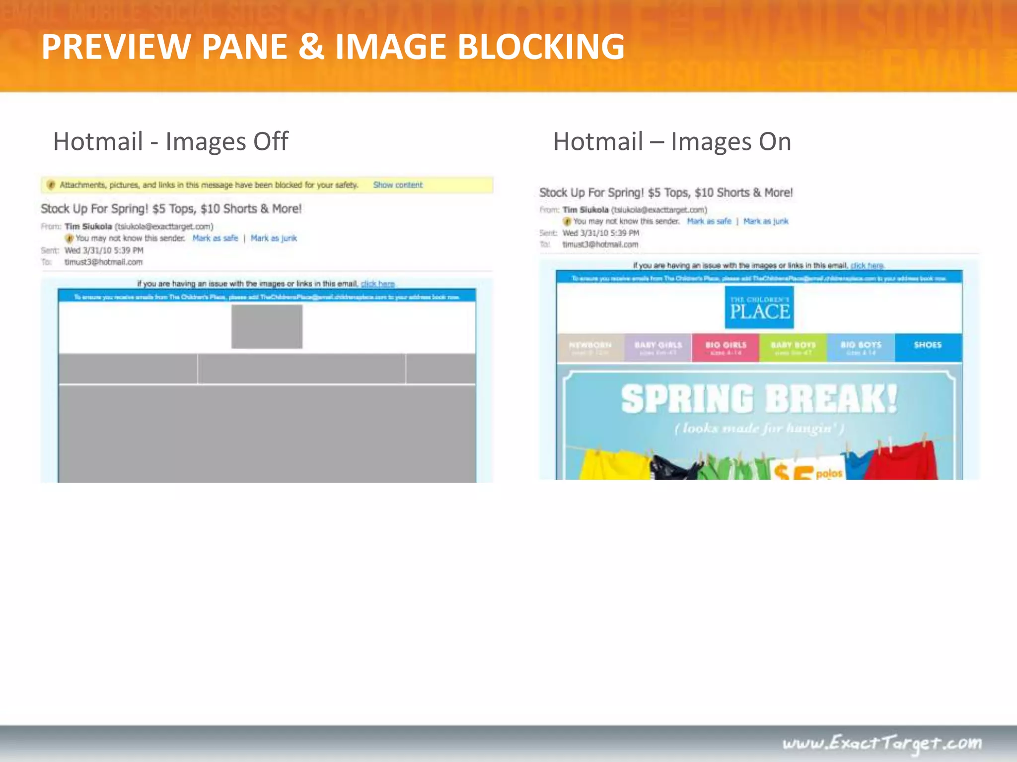PREVIEW PANE & IMAGE BLOCKINGHotmail - Images OffHotmail – Images On
