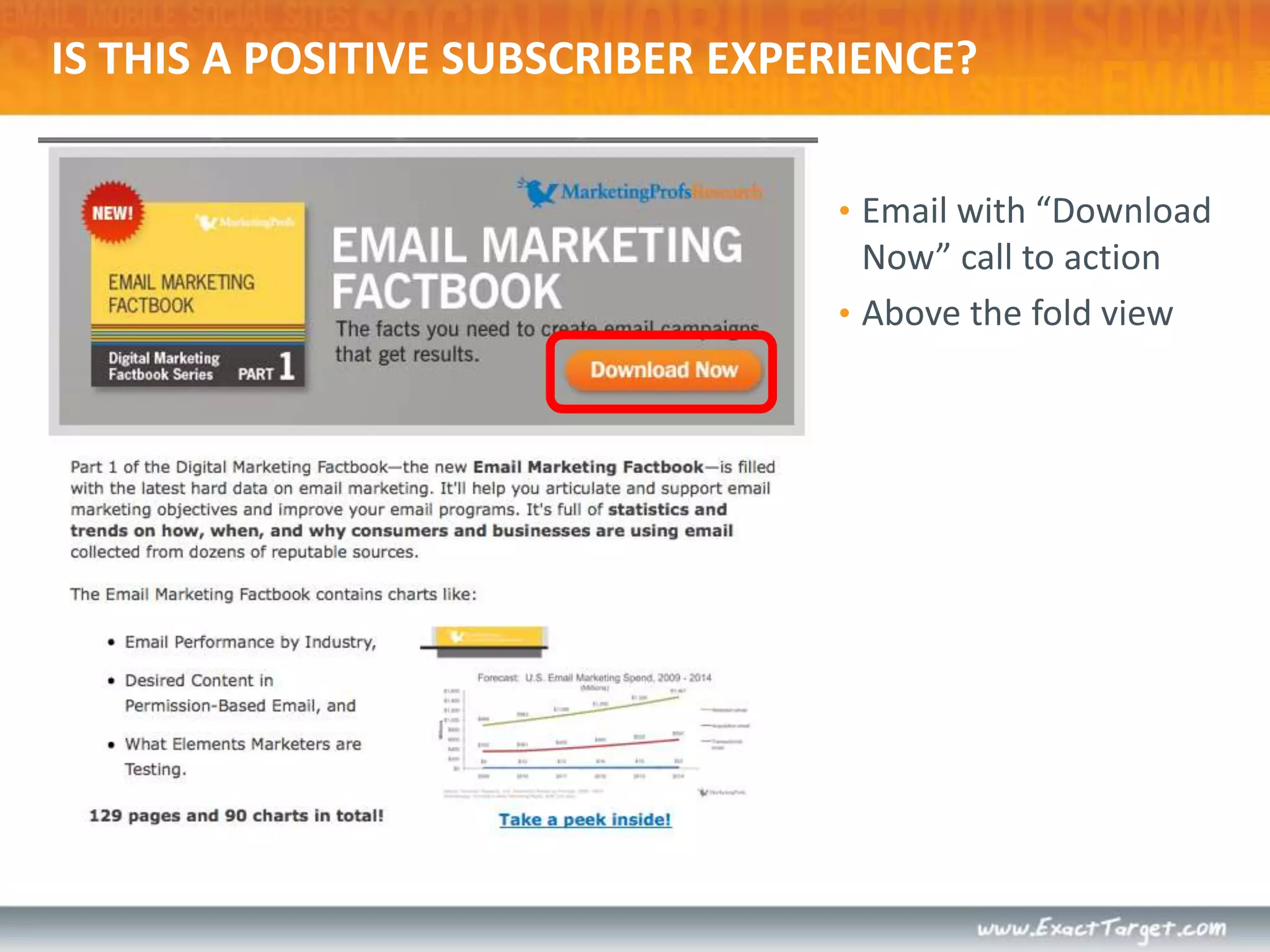 IS THIS A POSITIVE SUBSCRIBER EXPERIENCE?Email with “Download Now” call to actionAbove the fold view