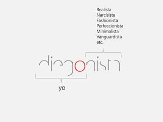 yo
Realista
Narcisista
Fashionista
Perfeccionista
Minimalista
Vanguardista
etc.
 