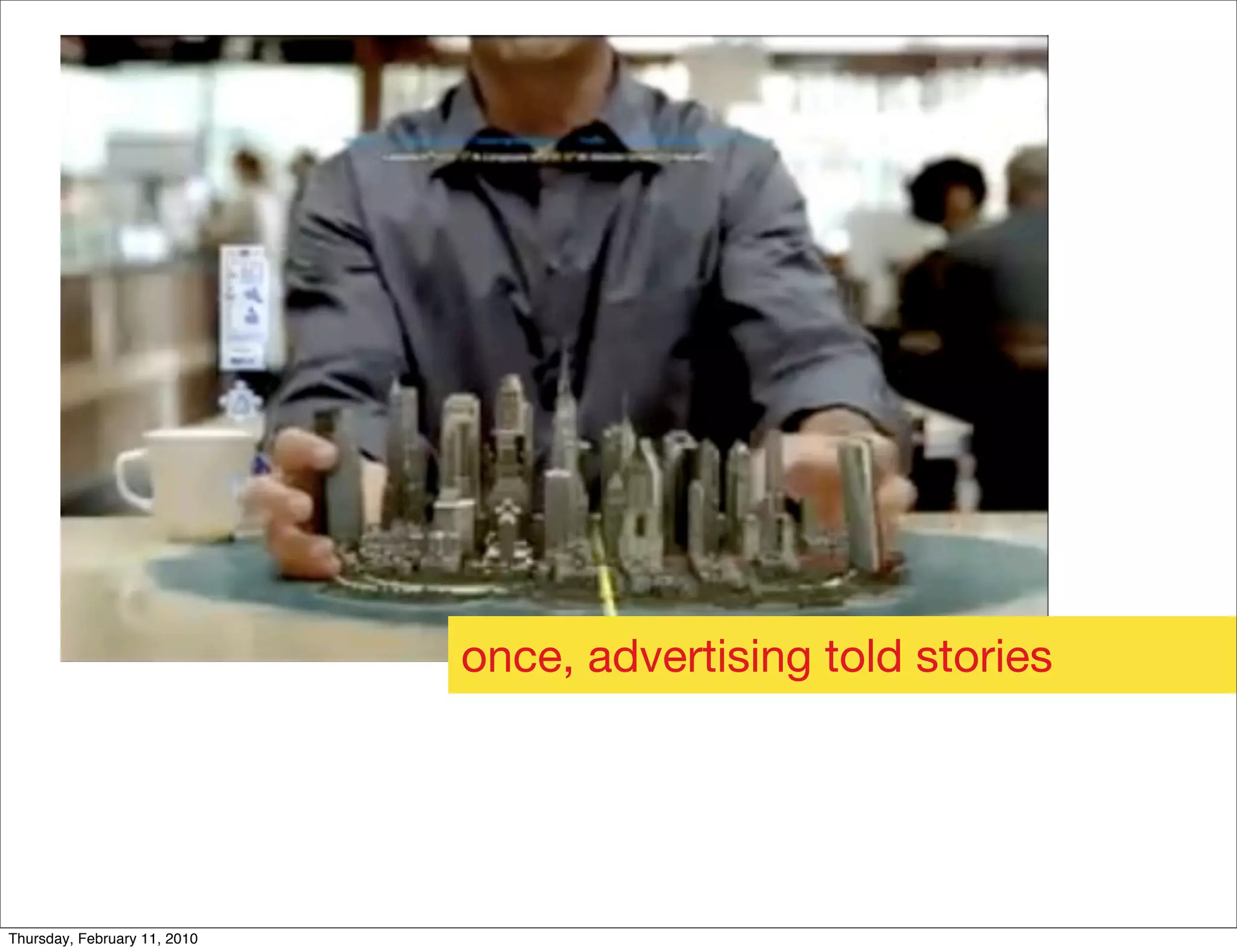 once, advertising told stories




Thursday, February 11, 2010
 