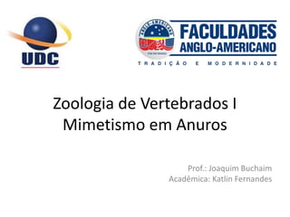 Zoologia de Vertebrados I
Mimetismo em Anuros
Prof.: Joaquim Buchaim
Acadêmica: Katlin Fernandes
 