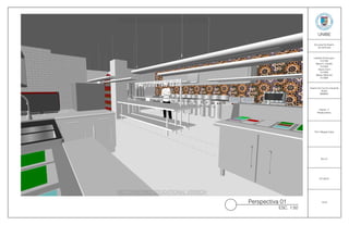 Perspectiva 01
ESC. 1:50
VECTORWORKS EDUCATIONAL VERSION
VECTORWORKS EDUCATIONAL VERSION
UNIBE
Izabella Dominguez
15-0166
Maria E. Castillo
15-0302
Alexia Vicini
15-0369
Marlyn Martinez
15-0066
Escuela De Diseño
de Interiores
Diseño De Cocina Industrial
Arabe
“MIMMA”
Diseño V
Restaurantes
Prof. Magaly Caba
Sec.01
07/ 06/16
14/18
 