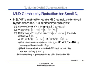 Topics in Digital Communications
MLD Complexity Reduction for Small Nt
• In [LA07] a method to reduce MLD complexity for s...
