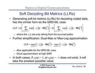 Topics in Digital Communications
Soft Decoding Bit Metrics (LLRs)
• Generating soft bit metrics (LLRs) for decoding coded ...