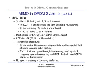 Topics in Digital Communications
MIMO in OFDM Systems (cont.)
• 802.11n/ac
– Spatial multiplexing with 2, 3, or 4 streams
...