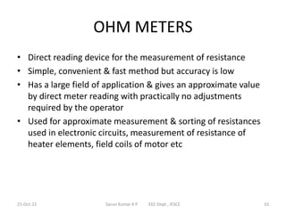 Ohm Meter Method MEASUREMENT OF RESISTANCE | PDF