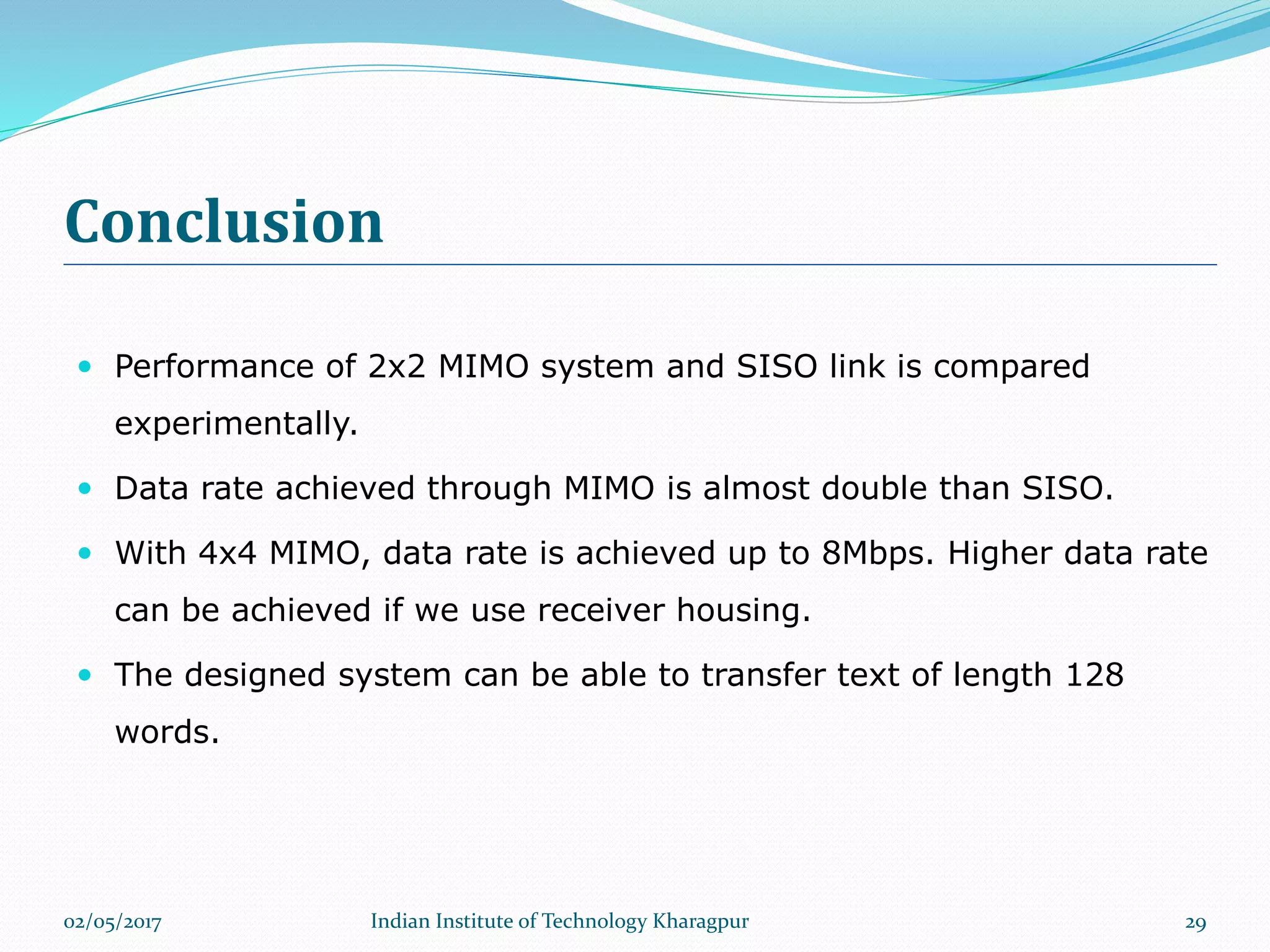 Mimo Data Rates Design of 4x4 optical MIMO using spatial Modulation | PPTX