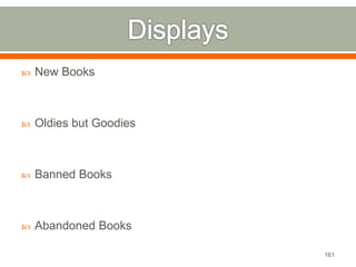  New Books 
 Oldies but Goodies 
 Banned Books 
 Abandoned Books 
161 
 