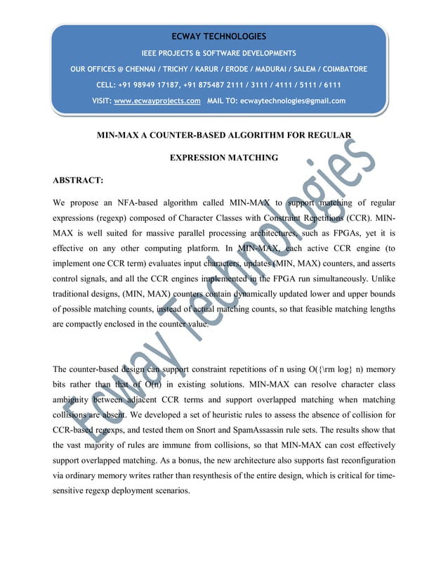 Min max a counter-based algorithm for regular expression matching | PDF