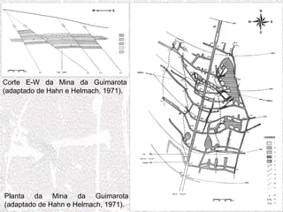 Planta da Mina da Guimarota
(adaptado de Hahn e Helmach, 1971).
Corte E-W da Mina da Guimarota
(adaptado de Hahn e Helmach, 1971).
 
