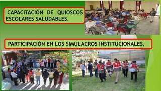 CAPACITACIÓN DE QUIOSCOS
ESCOLARES SALUDABLES.
PARTICIPACIÓN EN LOS SIMULACROS INSTITUCIONALES.
 
