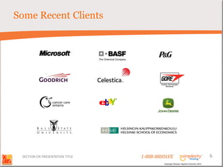 Some Recent Clients




 SECTION OR PRESENTATION TITLE   1-888-88SOLVE                                        6
                                          Copyright Basadur Applied Creativity 2012
 