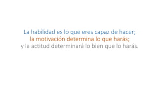 La habilidad es lo que eres capaz de hacer;
la motivación determina lo que harás;
y la actitud determinará lo bien que lo harás.
 