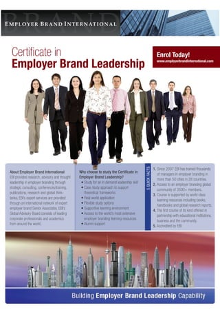 Certificate in
Employer Brand Leadership
About Employer Brand International
EBI provides research, advisory and thought
le...