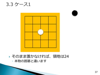 37 
そのまま置かなければ、領地は24 
◦本物の囲碁と違います  