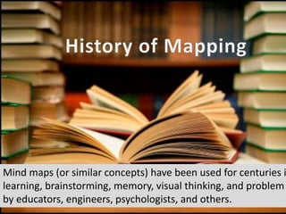 Mind maps (or similar concepts) have been used for centuries i
learning, brainstorming, memory, visual thinking, and problem
by educators, engineers, psychologists, and others.