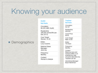 Knowing your audience
Demographics
 