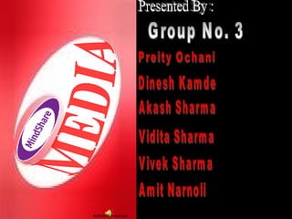 Dinesh Kamde MEDIA Preity Ochani Akash Sharma Vidita Sharma Vivek Sharma Amit Narnoli Presented By : Group No. 3 