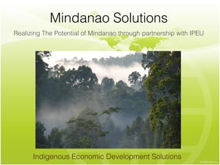 Mindanao Solutions
Realizing The Potential of Mindanao through partnership with IPEU
Indigenous Economic Development Solutions
 