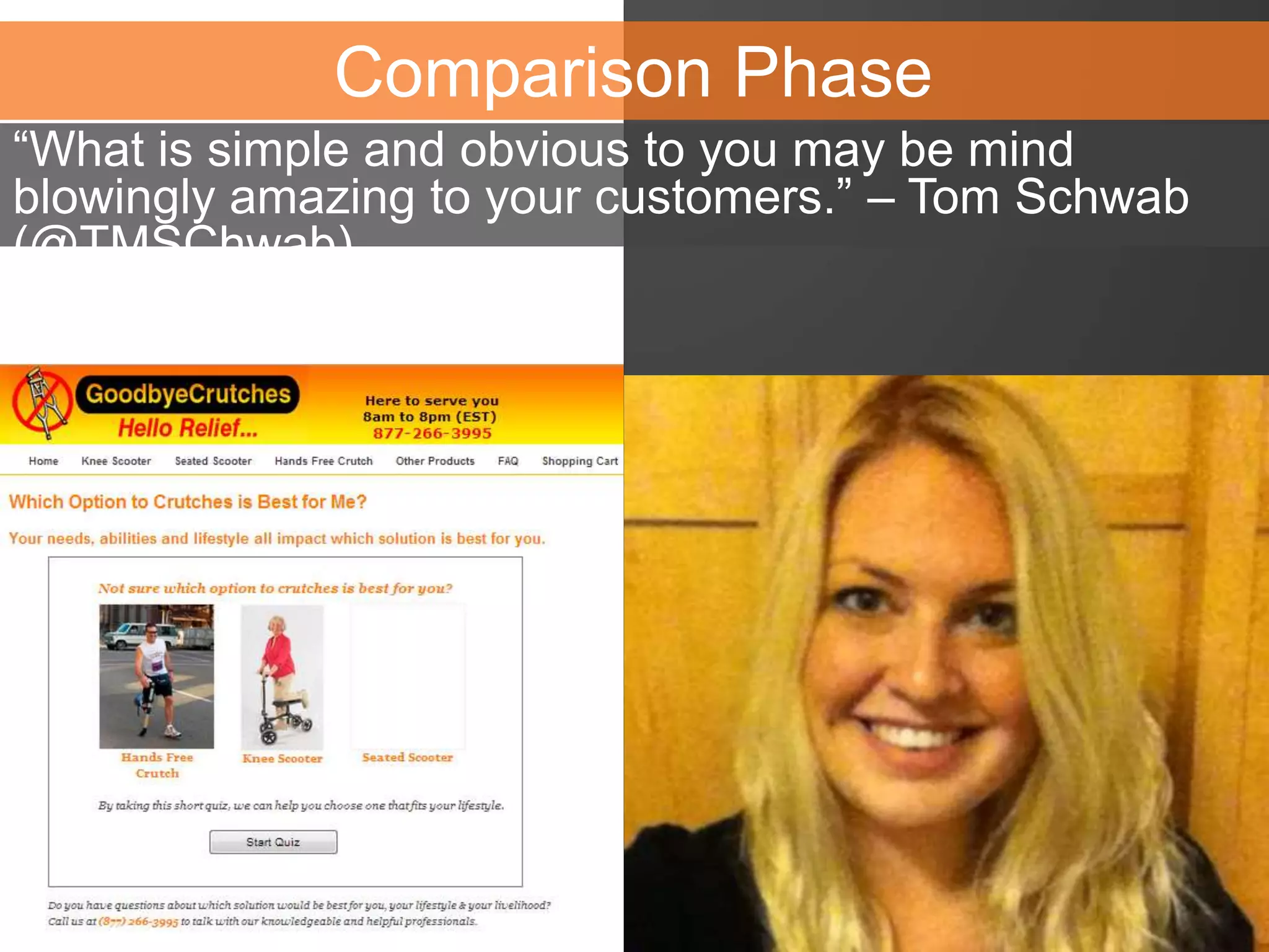 Comparison Phase
“What is simple and obvious to you may be mind
blowingly amazing to your customers.” – Tom Schwab
(@TMSChwab)
 