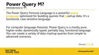 Power Query ?!
(Data Connectivity and Preparation)
Power Query enables business users to seamlessly access data
stored in ...