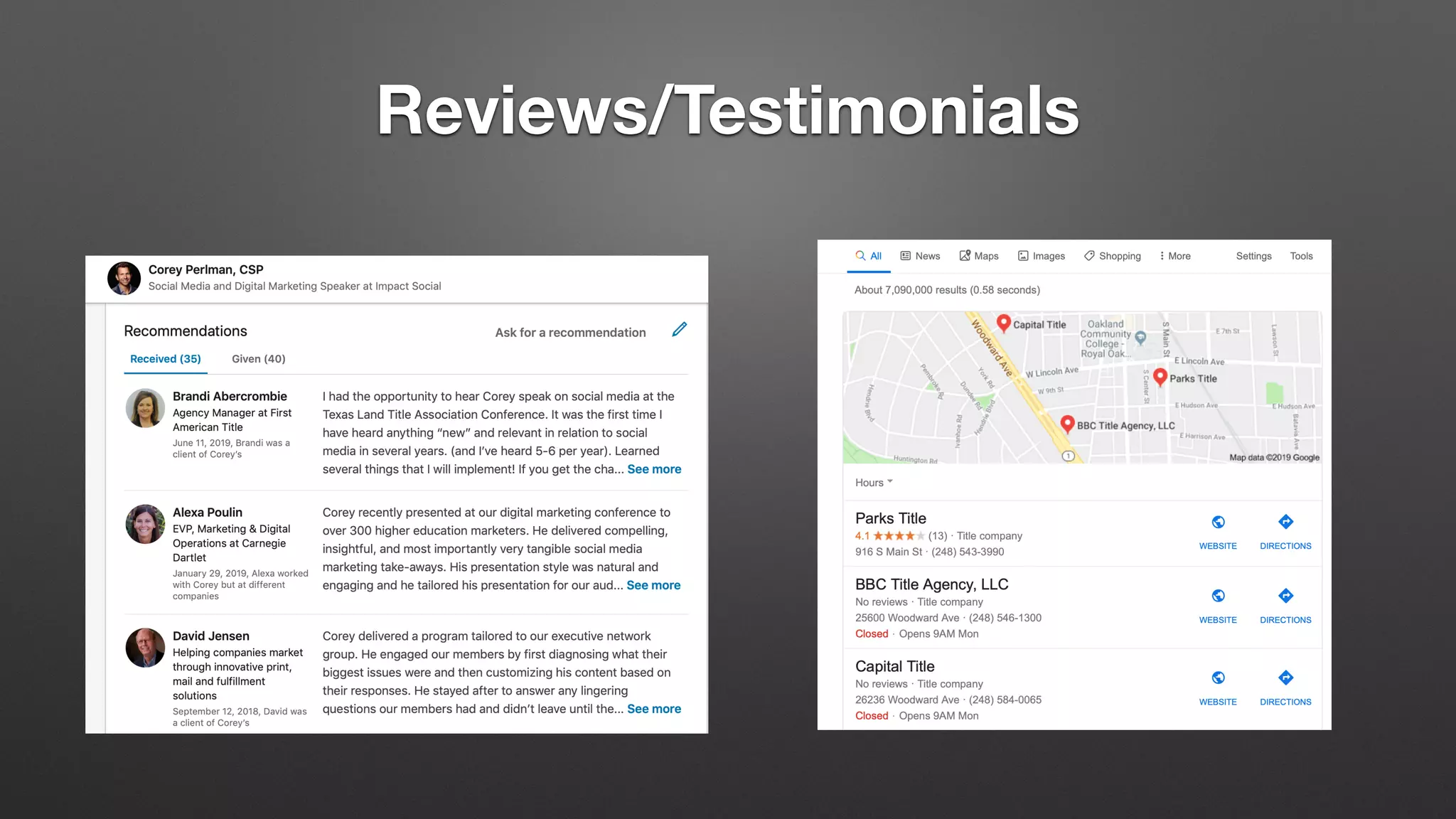 Reviews/Testimonials