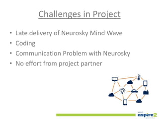 Challenges in Project
• Late delivery of Neurosky Mind Wave
• Coding
• Communication Problem with Neurosky
• No effort from project partner
 