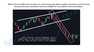 MINDFLUENTIAL
TRADING
When the price falls/rises sharply, you won't always be able to apply a trend line onto the trend
because the price movement won't be suitable for it as shown in the chart below.
 