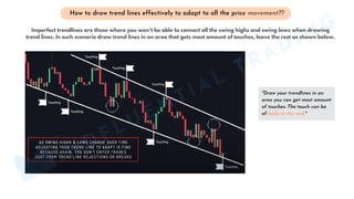 "Draw your trendlines in an
area you can get most amount
of touches. The touch can be
of body or the wick"
MINDFLUENTIAL
TRADING
How to draw trend lines effectively to adapt to all the price movement??
Imperfect trendlines are those where you won't be able to connect all the swing highs and swing lows when drawing
trend lines. In such scenario draw trend lines in an area that gets most amount of touches, leave the rest as shown below.
 