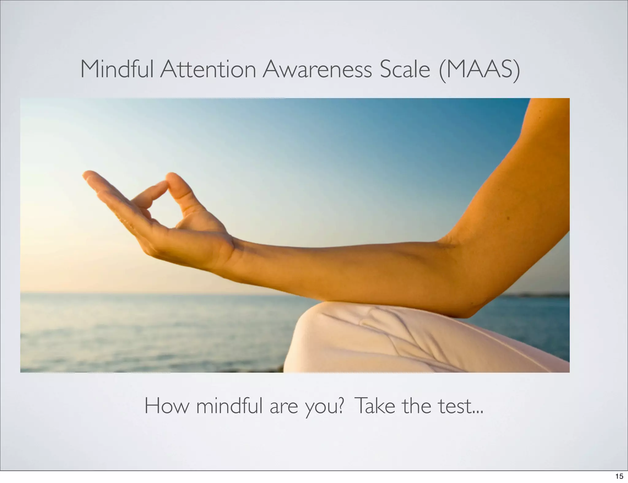 How mindful are you? Take the test...
Mindful Attention Awareness Scale (MAAS)
15
 