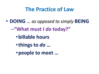 The Practice of LawDOING … as opposed to simply BEING“What must I do today?”billable hoursthings to do …people to meet …