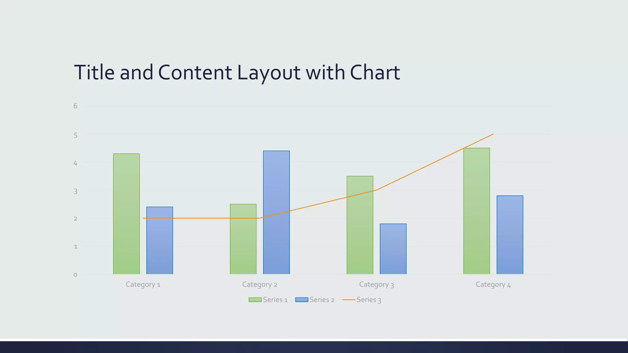 Title and Content Layout with Chart
0
1
2
3
4
5
6
Category 1 Category 2 Category 3 Category 4
Series 1 Series 2 Series 3
 