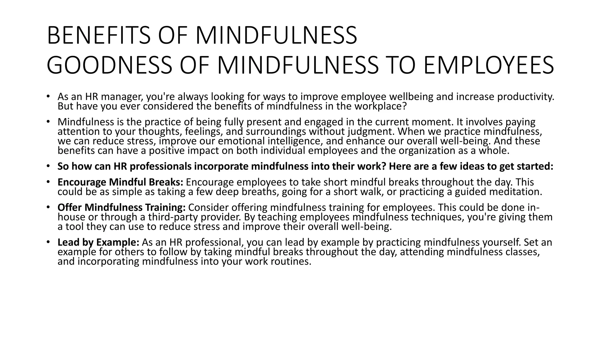 Employee Mindfulness And Focus Improvement Reference: Mindfulness In The Workplacebfitalk Pptx