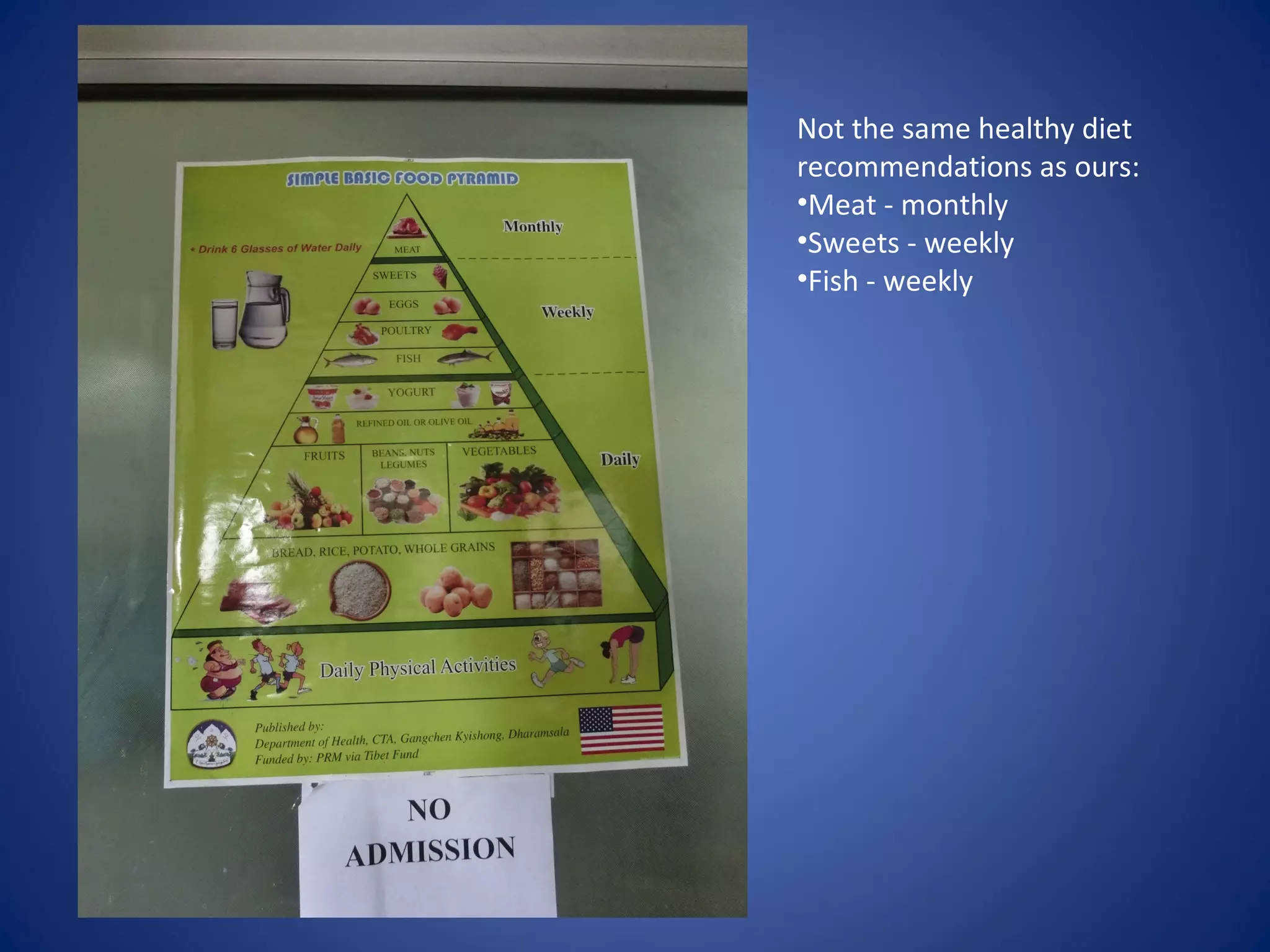 Not the same healthy diet
recommendations as ours:
•Meat - monthly
•Sweets - weekly
•Fish - weekly
 