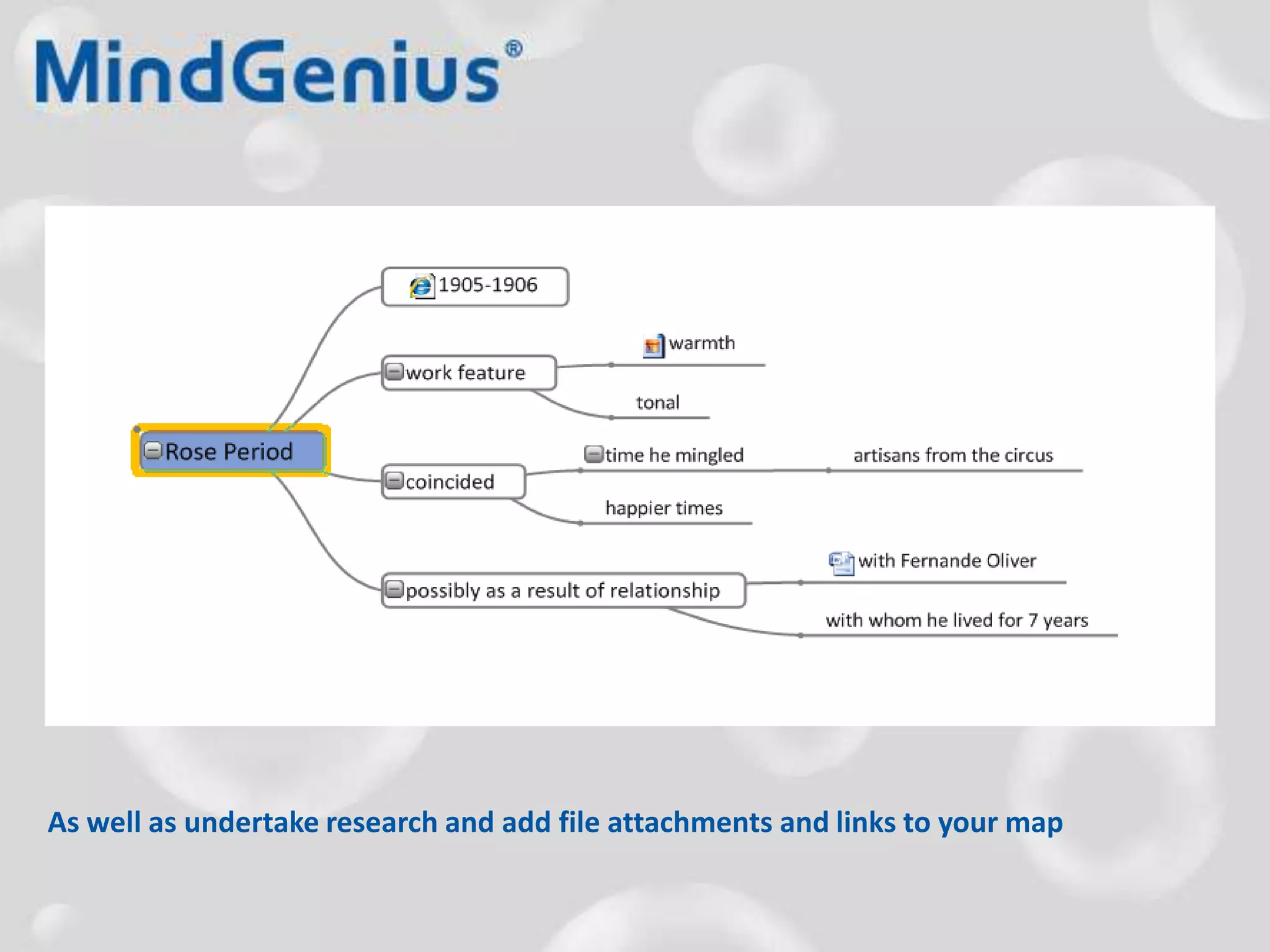 As well as undertake research and add file attachments and links to your map