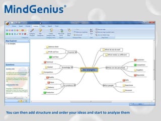 You can then add structure and order your ideas and start to analyze them