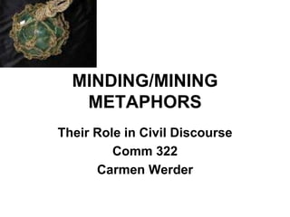 MINDING/MINING
METAPHORS
Their Role in Civil Discourse
Comm 322
Carmen Werder
 
