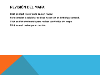 Compartir MapasSe puede compartir mapas para distribuir y publicarlos e interactuar mapas en mind manager.En la cinta de Mind manager en la opción export , click en share ay luego click en shareddocument.