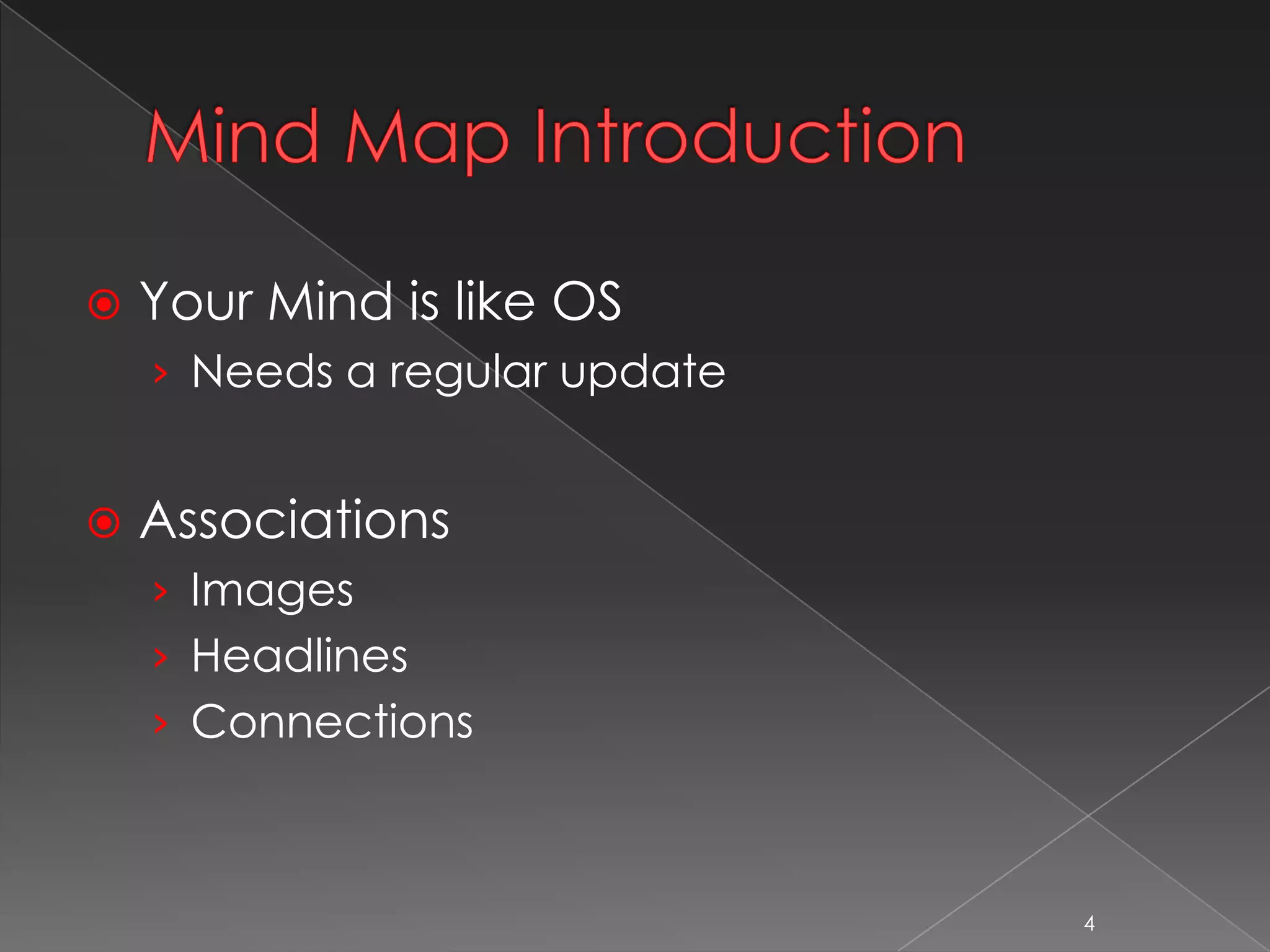 4
 Your Mind is like OS
› Needs a regular update
 Associations
› Images
› Headlines
› Connections
 